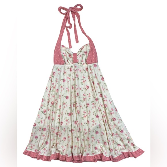 Wendy Glez Other - Wendy Glez Yellow and Pink Floral Babydoll Nightgown Halter Open Back Small